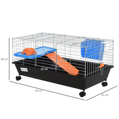 PawHut Steel Small 2-Tier Small Guinea Pigs Hutches w/ Accessories Blue/Orange 