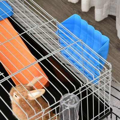 PawHut Steel Small 2-Tier Small Guinea Pigs Hutches w/ Accessories Blue/Orange 