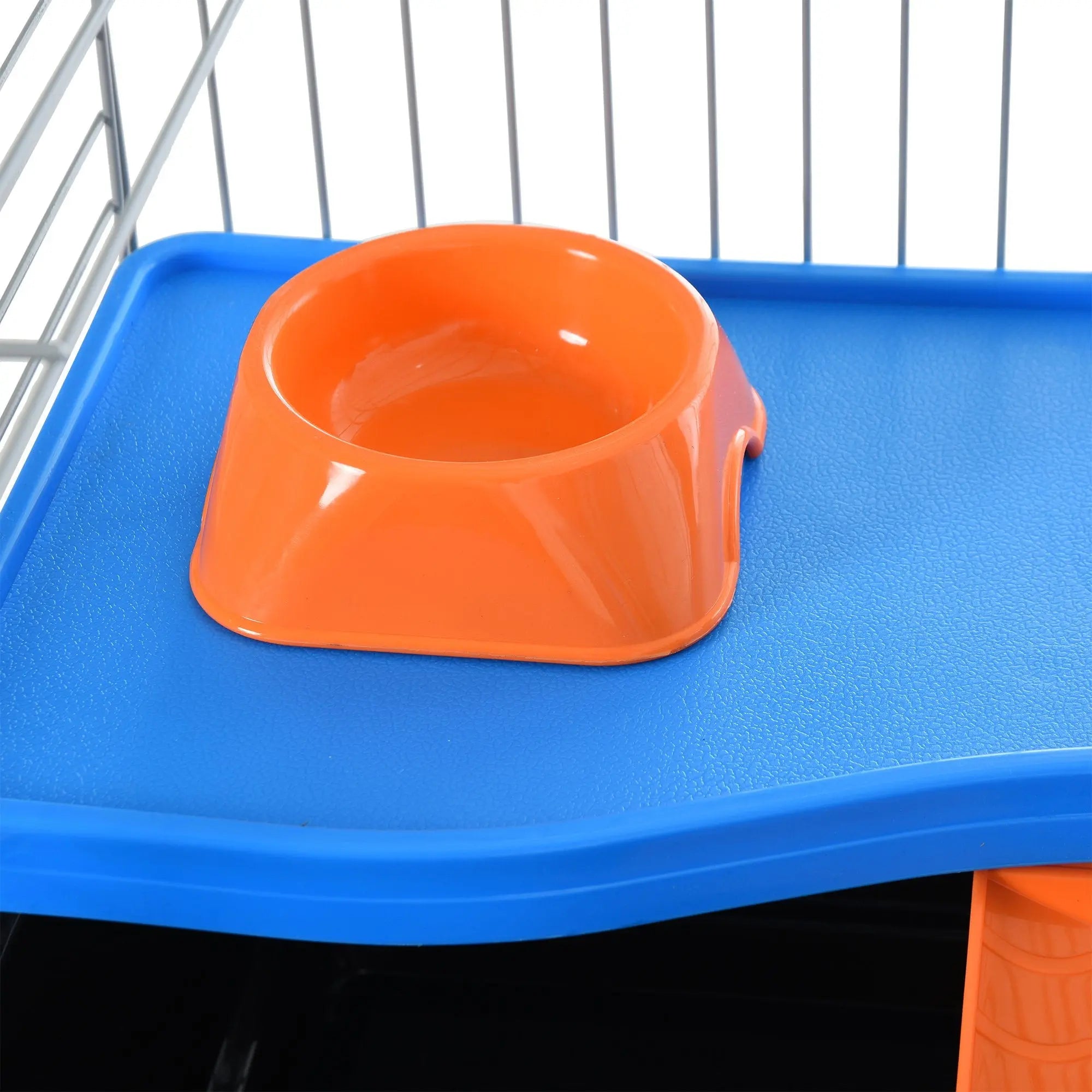 PawHut Steel Small 2-Tier Small Guinea Pigs Hutches w/ Accessories Blue/Orange 