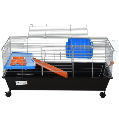 PawHut Steel Small 2-Tier Small Guinea Pigs Hutches w/ Accessories Blue/Orange 