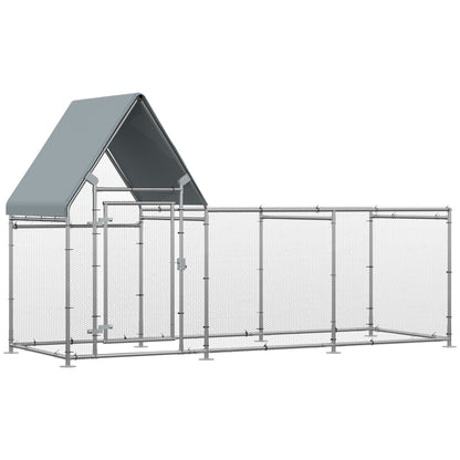 PawHut Walk In Chicken Run Chicken Coop, Large Poultry Cage Hen House for 6-8 Chickens Outdoor w/ Water-Resist Cover 302 x 107 x 172cm 