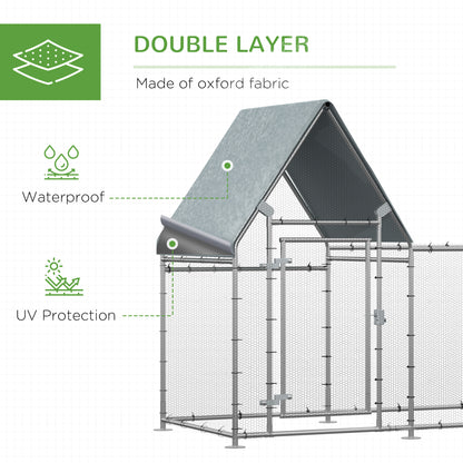 PawHut Walk In Chicken Run Chicken Coop, Large Poultry Cage Hen House for 6-8 Chickens Outdoor w/ Water-Resist Cover 302 x 107 x 172cm 