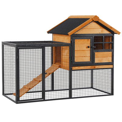 PawHut Wood-metal Guinea Pigs Hutches Elevated Pet Bunny House Rabbit Cage with Slide-Out Tray Outdoor 