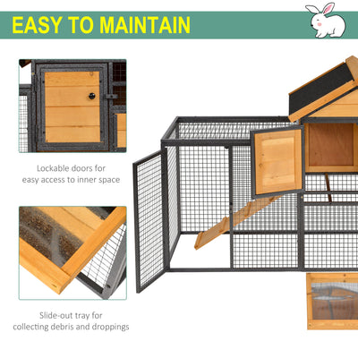 PawHut Wood-metal Guinea Pigs Hutches Elevated Pet Bunny House Rabbit Cage with Slide-Out Tray Outdoor 