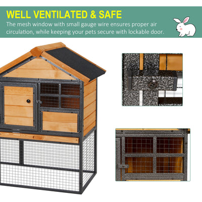 PawHut Wood-metal Guinea Pigs Hutches Elevated Pet Bunny House Rabbit Cage with Slide-Out Tray Outdoor 