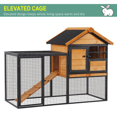PawHut Wood-metal Guinea Pigs Hutches Elevated Pet Bunny House Rabbit Cage with Slide-Out Tray Outdoor 