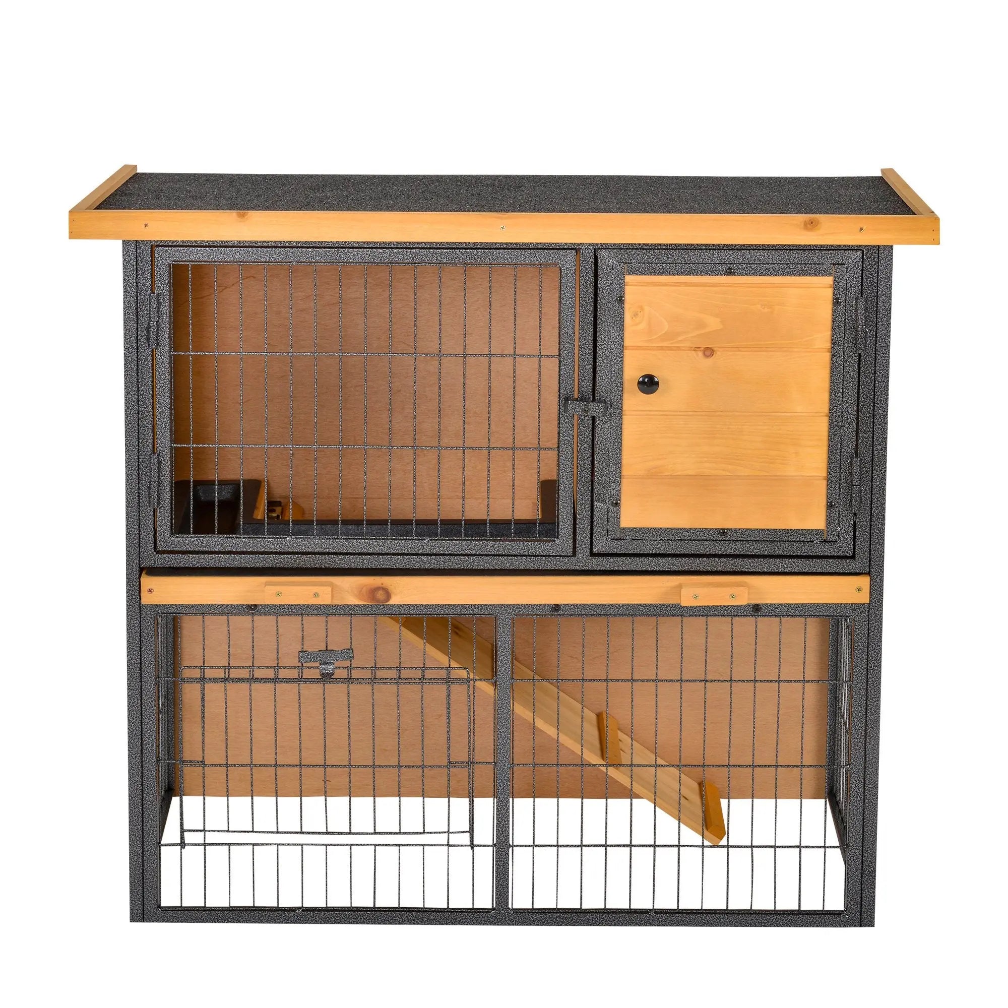 PawHut Wood-metal Guinea Pigs Hutches Elevated Pet House Outdoor 89.5 x 45 x 81cm 