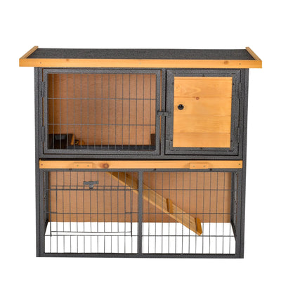 PawHut Wood-metal Guinea Pigs Hutches Elevated Pet House Outdoor 89.5 x 45 x 81cm 