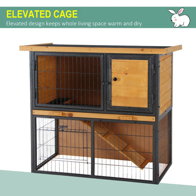PawHut Wood-metal Guinea Pigs Hutches Elevated Pet House Outdoor 89.5 x 45 x 81cm 