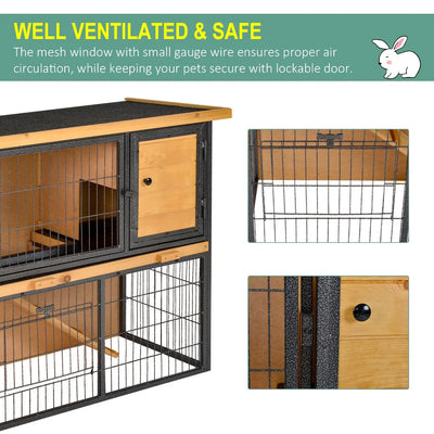 PawHut Wood-metal Guinea Pigs Hutches Elevated Pet House Outdoor 89.5 x 45 x 81cm 