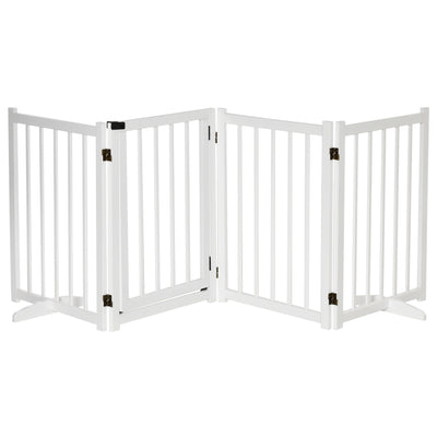 PawHut Wooden Dog Gate, Dog Fence Indoor, 80 cm Tall Freestanding Pet Gate for Small and Medium Dogs with 4 Panels, 2 Support Feet, White 