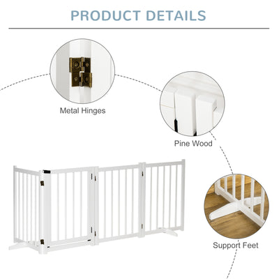 PawHut Wooden Dog Gate, Dog Fence Indoor, 80 cm Tall Freestanding Pet Gate for Small and Medium Dogs with 4 Panels, 2 Support Feet, White 