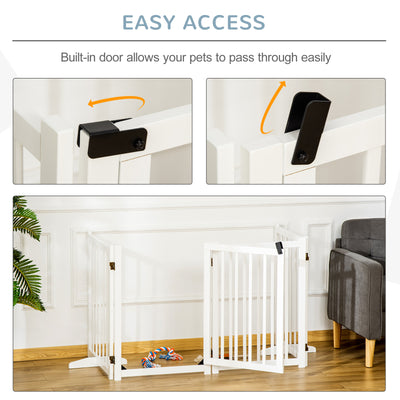 PawHut Wooden Dog Gate, Dog Fence Indoor, 80 cm Tall Freestanding Pet Gate for Small and Medium Dogs with 4 Panels, 2 Support Feet, White 