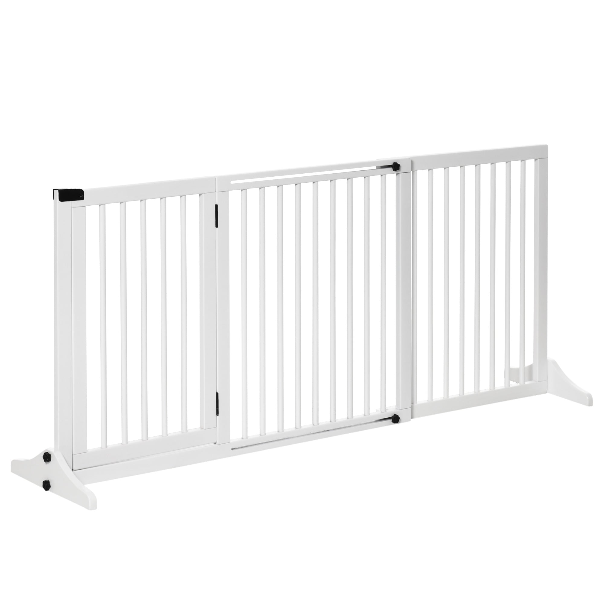 PawHut Wooden Dog Gate, Dog Fence Indoor, Freestanding Dog Barrier, Adjustable Lockable Fence with 3 Panels, 71H x 113-166W cm, White 