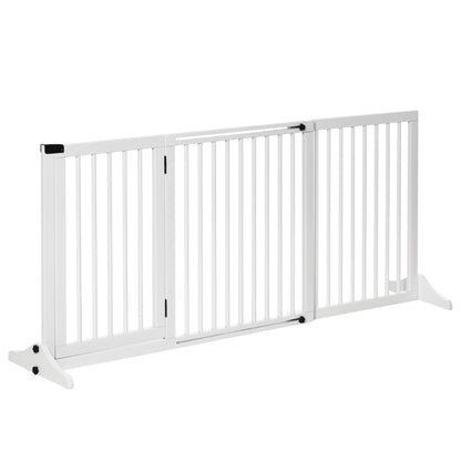 PawHut Wooden Dog Gate, Dog Fence Indoor, Freestanding Dog Barrier, Adjustable Lockable Fence with 3 Panels, 71H x 113-166W cm, White 