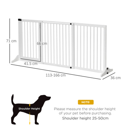 PawHut Wooden Dog Gate, Dog Fence Indoor, Freestanding Dog Barrier, Adjustable Lockable Fence with 3 Panels, 71H x 113-166W cm, White 