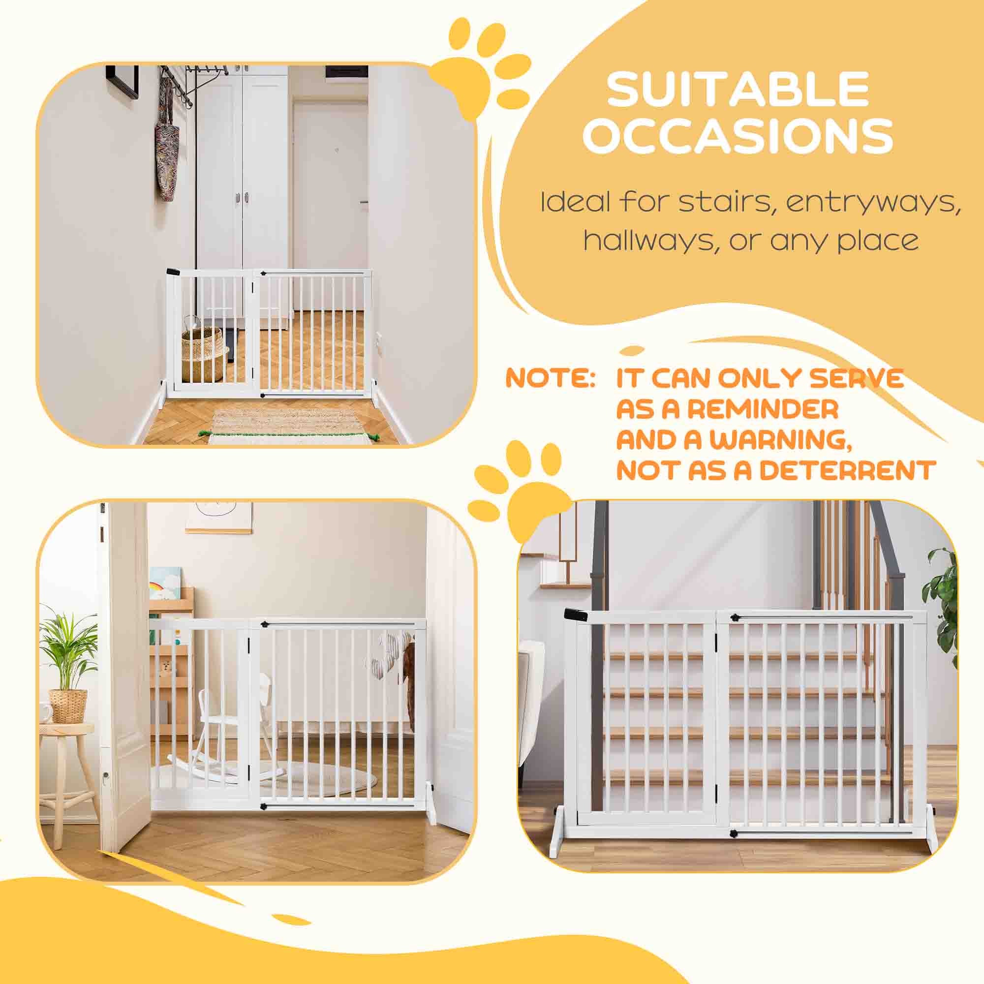 PawHut Wooden Dog Gate, Dog Fence Indoor, Freestanding Dog Barrier, Adjustable Lockable Fence with 3 Panels, 71H x 113-166W cm, White 