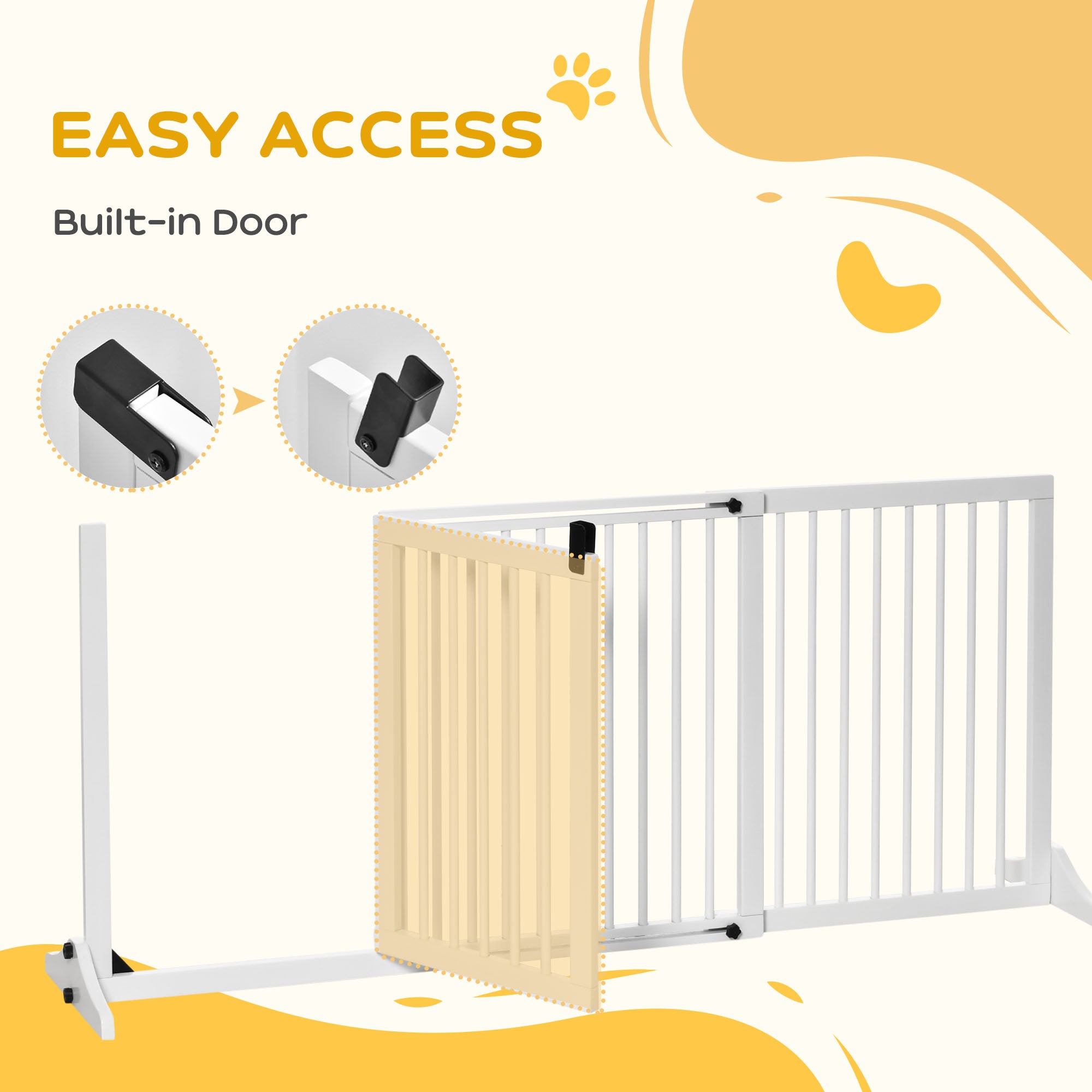 PawHut Wooden Dog Gate, Dog Fence Indoor, Freestanding Dog Barrier, Adjustable Lockable Fence with 3 Panels, 71H x 113-166W cm, White 