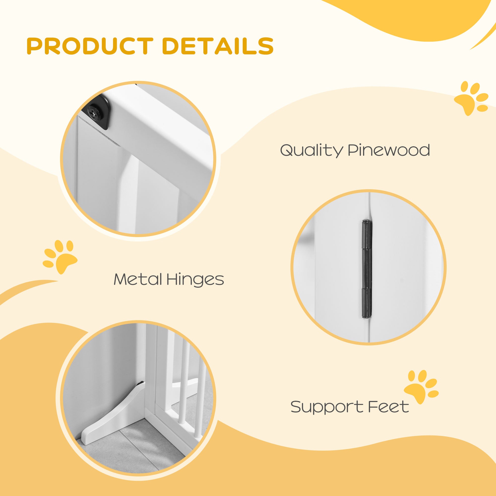 PawHut Wooden Dog Gate, Dog Fence Indoor, Freestanding Dog Barrier, Adjustable Lockable Fence with 3 Panels, 71H x 113-166W cm, White 