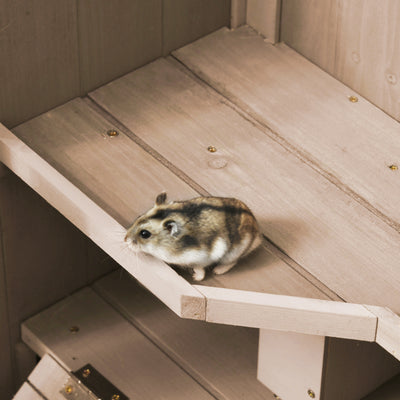 PawHut Wooden Hamster Cage, Mice Rodent Small Animals Kit Hutch, 3 Tiers Exercise Play House, with Wheels, Bottom Tray, 99 x 50 x 69 cm, Natural Wood 