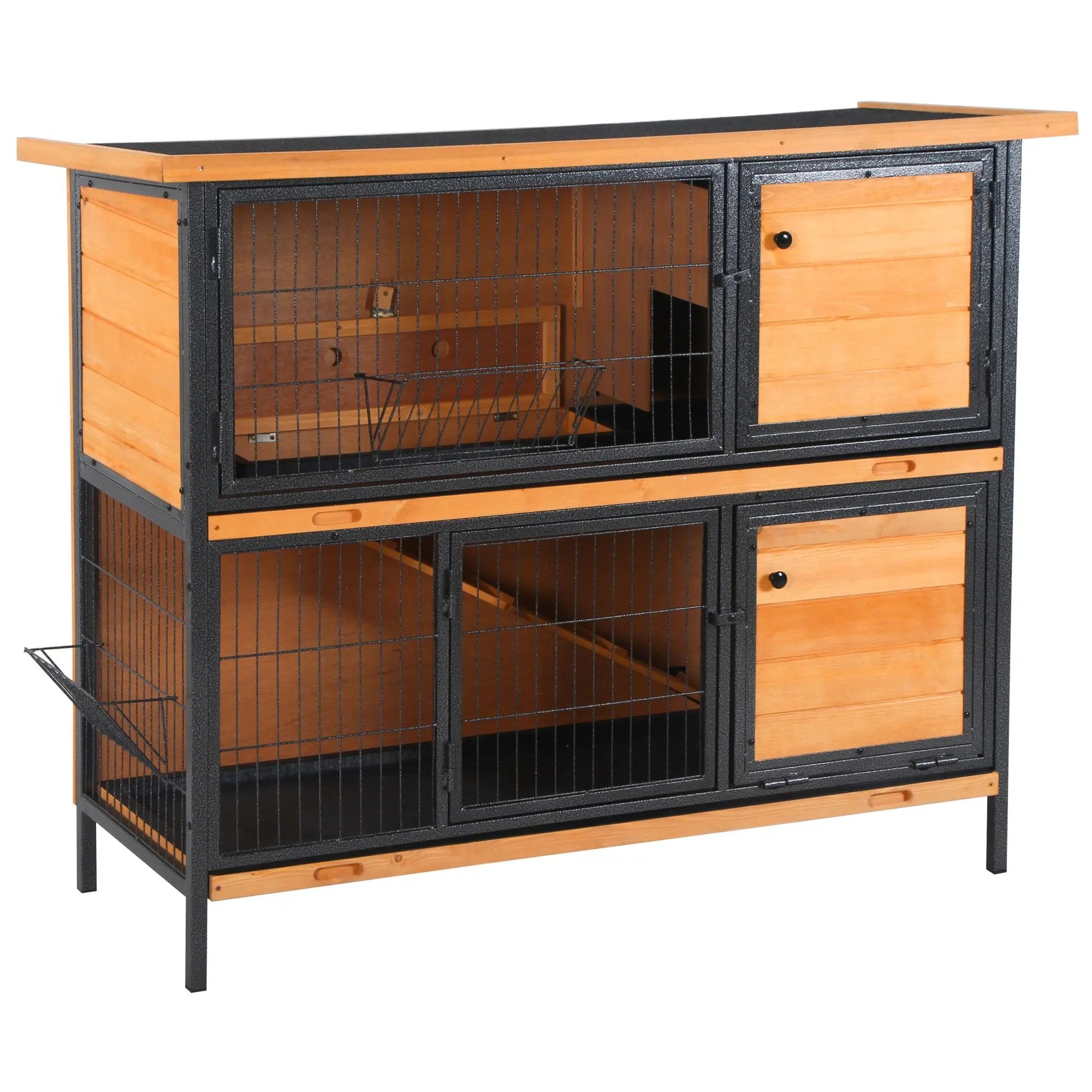 PawHut Wooden Metal Guinea Pigs Hutches Pet House Bunny w/ Slide-Out Tray Outdoor Light Yellow,black 