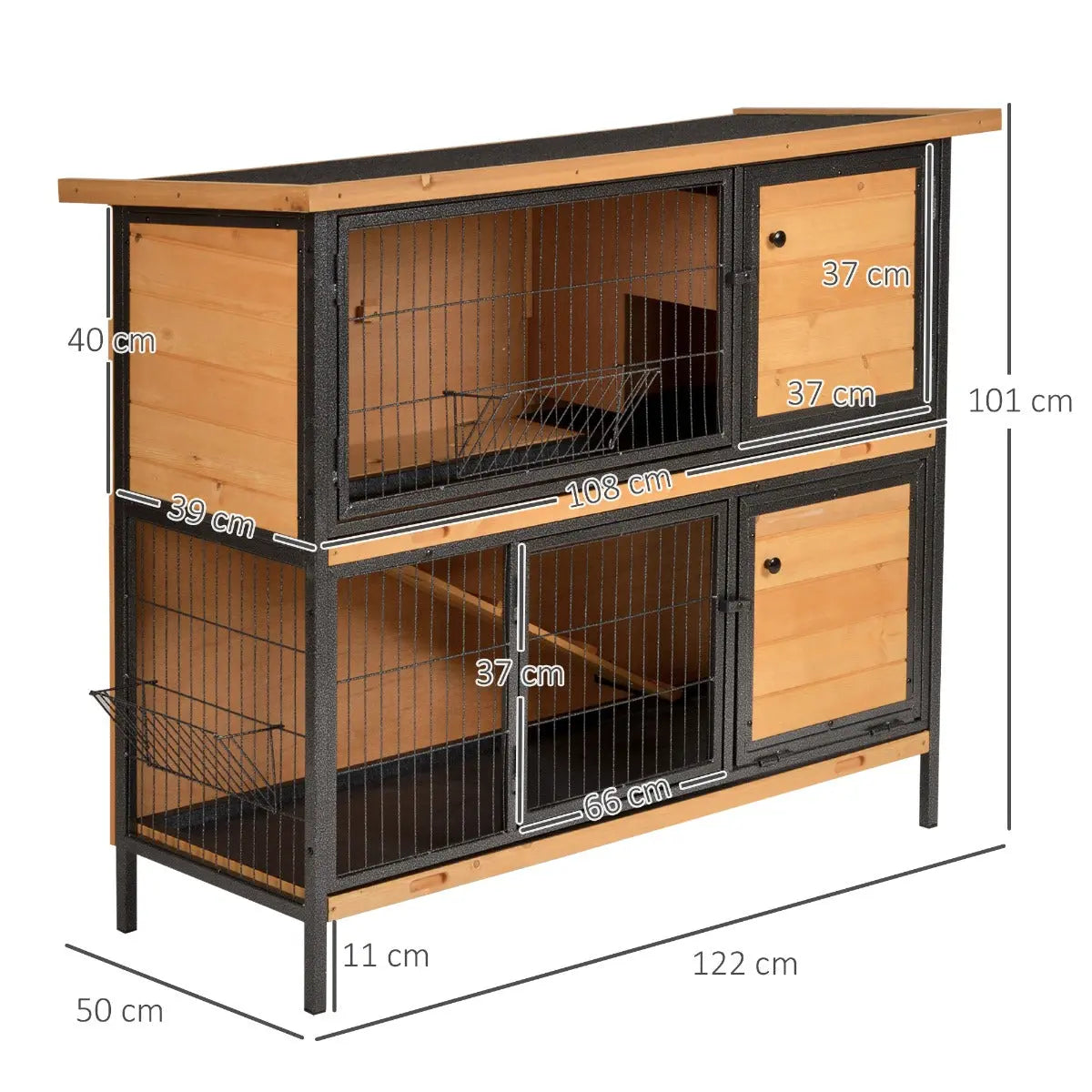 PawHut Wooden Metal Guinea Pigs Hutches Pet House Bunny w/ Slide-Out Tray Outdoor Light Yellow,black 