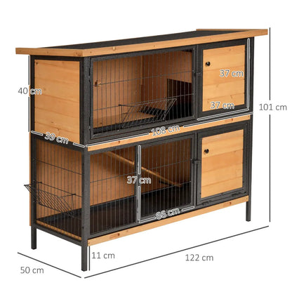 PawHut Wooden Metal Guinea Pigs Hutches Pet House Bunny w/ Slide-Out Tray Outdoor Light Yellow,black 
