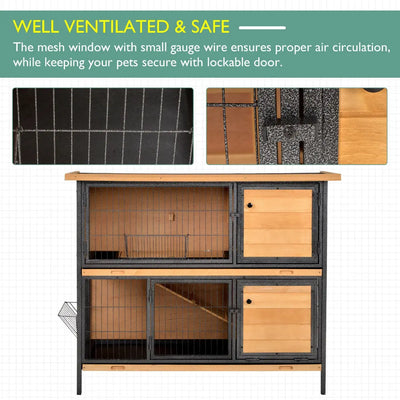 PawHut Wooden Metal Guinea Pigs Hutches Pet House Bunny w/ Slide-Out Tray Outdoor Light Yellow,black 
