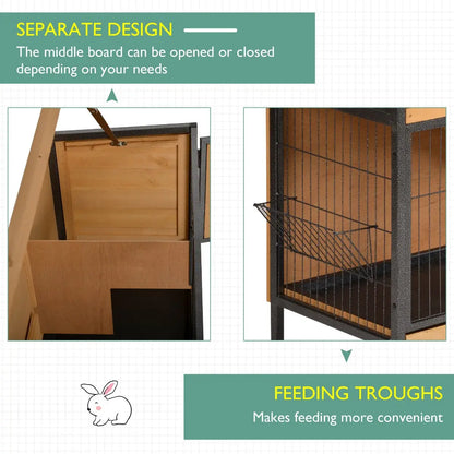 PawHut Wooden Metal Guinea Pigs Hutches Pet House Bunny w/ Slide-Out Tray Outdoor Light Yellow,black 