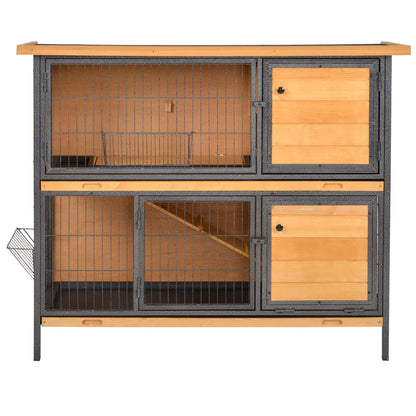 PawHut Wooden Metal Guinea Pigs Hutches Pet House Bunny w/ Slide-Out Tray Outdoor Light Yellow,black 