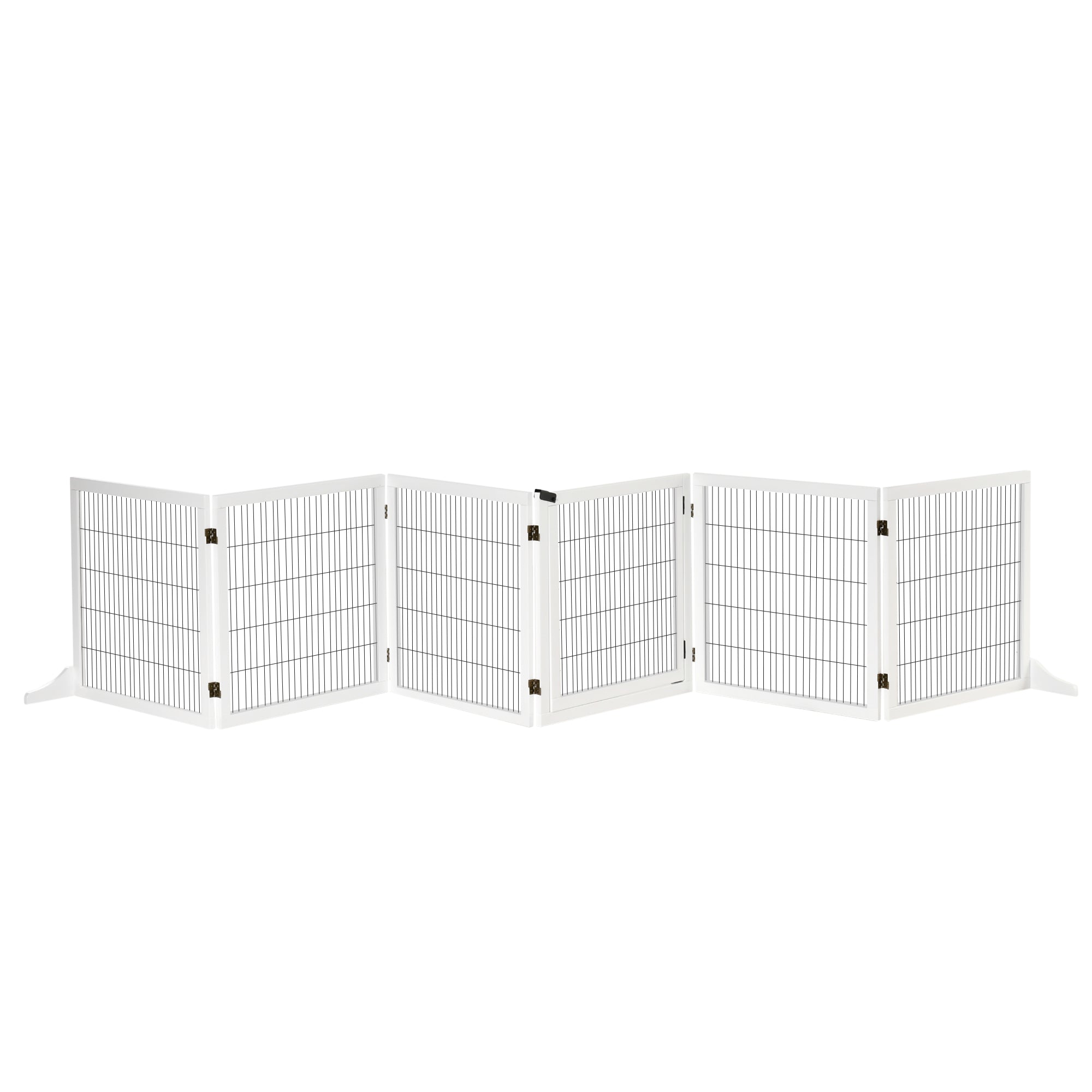 PawHut Wooden Pet Gate, Freestanding Dog Safety Barrier, w/ 2 Support Feet, White 