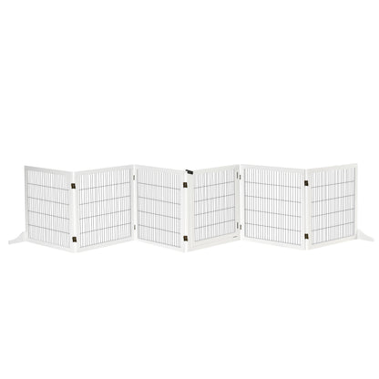PawHut Wooden Pet Gate, Freestanding Dog Safety Barrier, w/ 2 Support Feet, White 