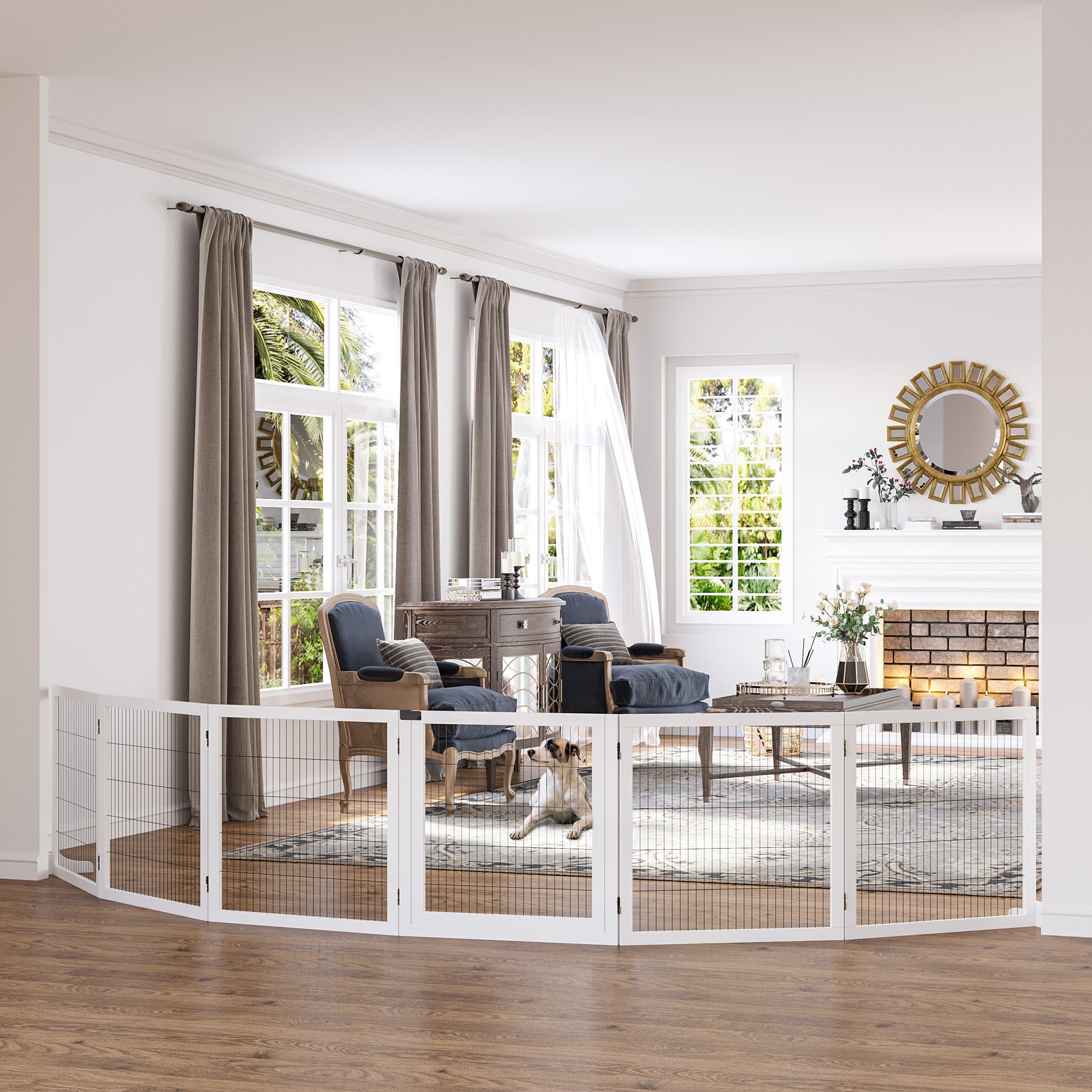 PawHut Wooden Pet Gate, Freestanding Dog Safety Barrier, w/ 2 Support Feet, White 