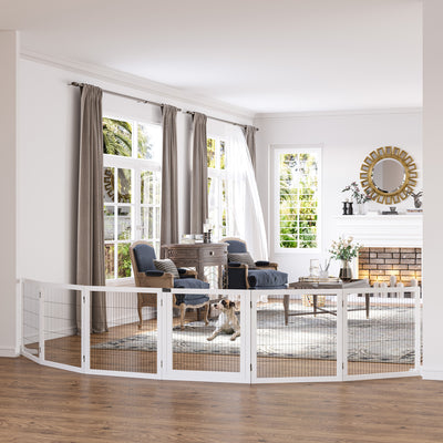 PawHut Wooden Pet Gate, Freestanding Dog Safety Barrier, w/ 2 Support Feet, White 