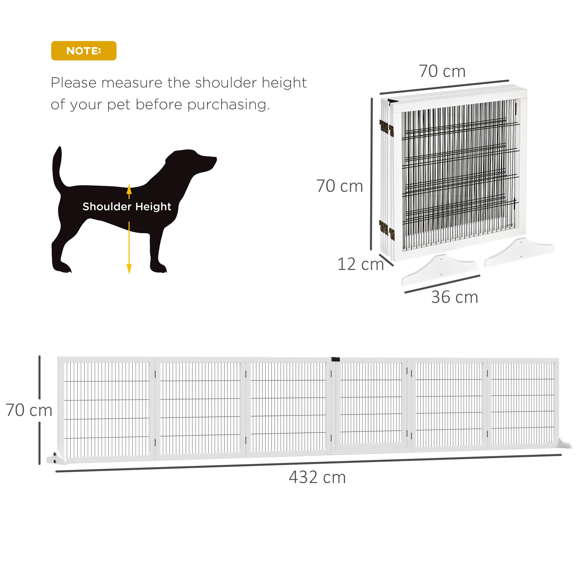PawHut Wooden Pet Gate, Freestanding Dog Safety Barrier, w/ 2 Support Feet, White 