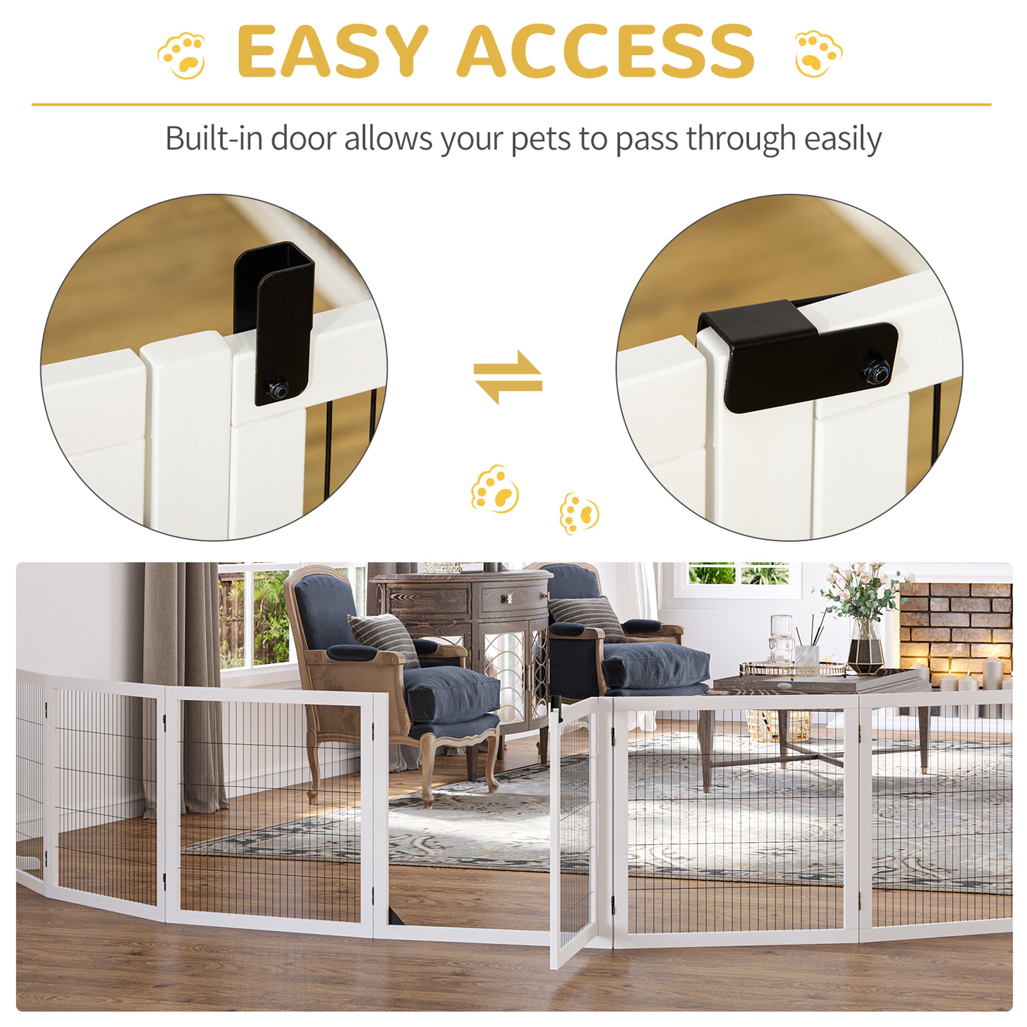 PawHut Wooden Pet Gate, Freestanding Dog Safety Barrier, w/ 2 Support Feet, White 