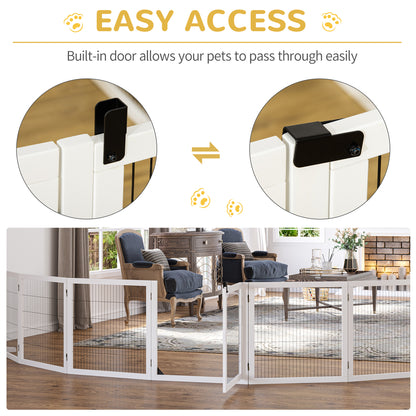 PawHut Wooden Pet Gate, Freestanding Dog Safety Barrier, w/ 2 Support Feet, White 