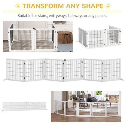 PawHut Wooden Pet Gate, Freestanding Dog Safety Barrier, w/ 2 Support Feet, White 