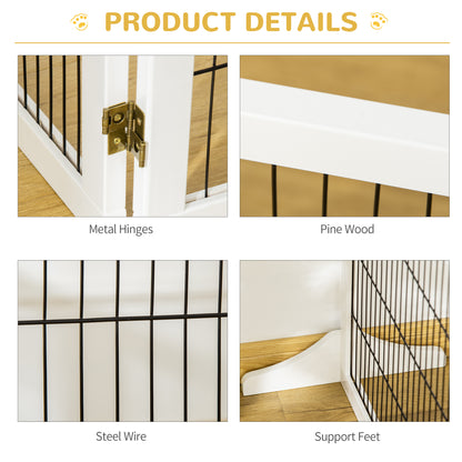 PawHut Wooden Pet Gate, Freestanding Dog Safety Barrier, w/ 2 Support Feet, White 