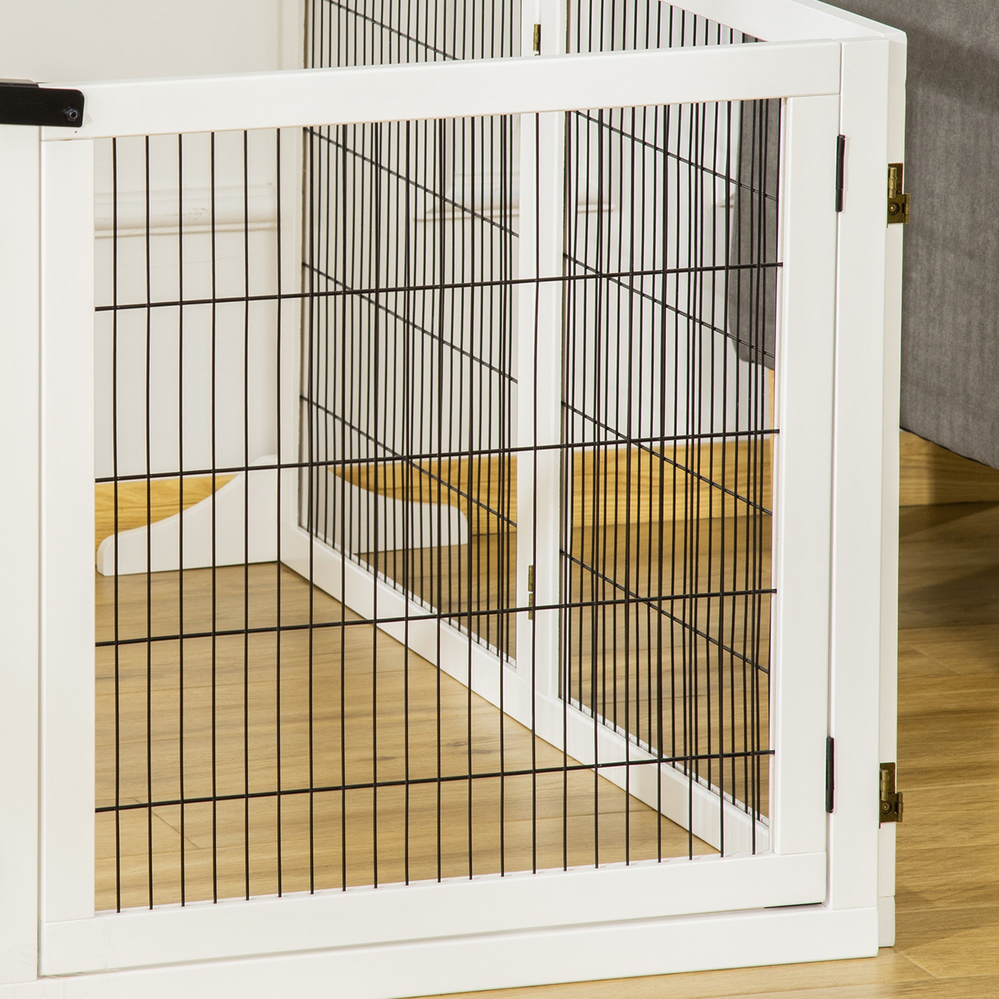 PawHut Wooden Pet Gate, Freestanding Dog Safety Barrier, w/ 2 Support Feet, White 