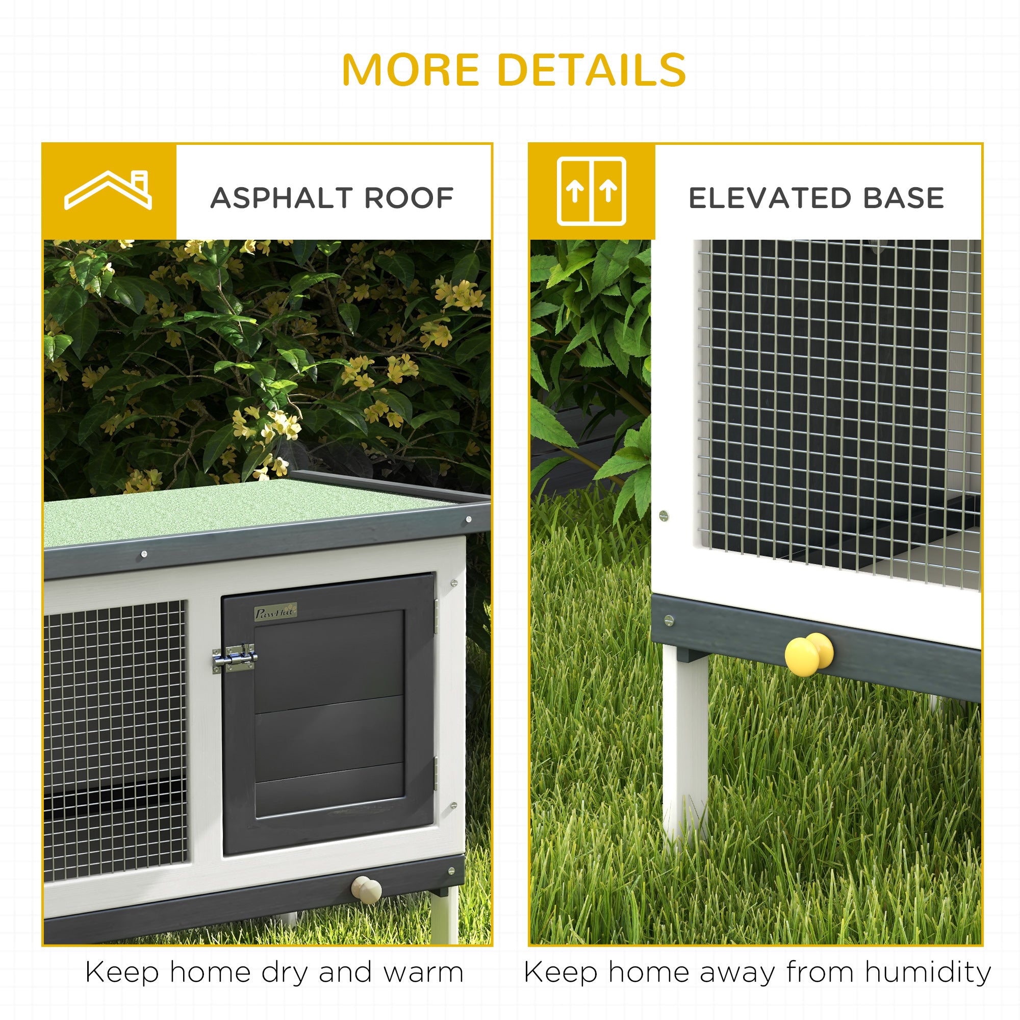 PawHut Wooden Rabbit Hutch Guinea Pig Hutch Bunny Cage Small Animal Habitat Openable Asphalt Roof for Outdoor Use 90 x 45 x 65 cm 