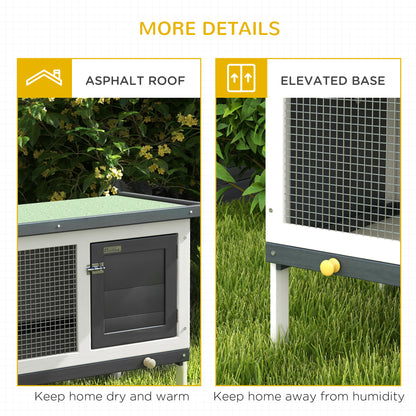PawHut Wooden Rabbit Hutch Guinea Pig Hutch Bunny Cage Small Animal Habitat Openable Asphalt Roof for Outdoor Use 90 x 45 x 65 cm 