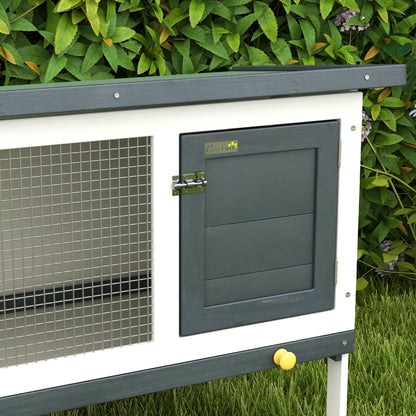 PawHut Wooden Rabbit Hutch Guinea Pig Hutch Bunny Cage Small Animal Habitat Openable Asphalt Roof for Outdoor Use 90 x 45 x 65 cm 