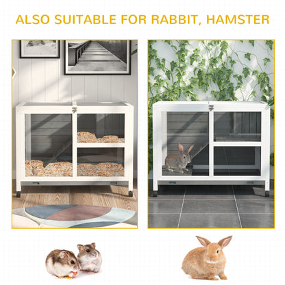 PawHut Wooden Rabbit Hutch Indoor with Wheels, Openable Roof, 91.5 x 53.3 x 73 cm, Grey 