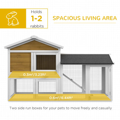 PawHut Wooden Rabbit Hutch Outdoor, Double Tier with Water-Resistant Roof, Ramp 147 x 54 x 84 cm, Yellow 