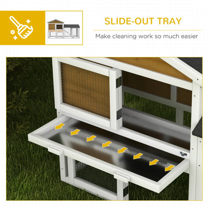PawHut Wooden Rabbit Hutch Outdoor, Double Tier with Water-Resistant Roof, Ramp 147 x 54 x 84 cm, Yellow 