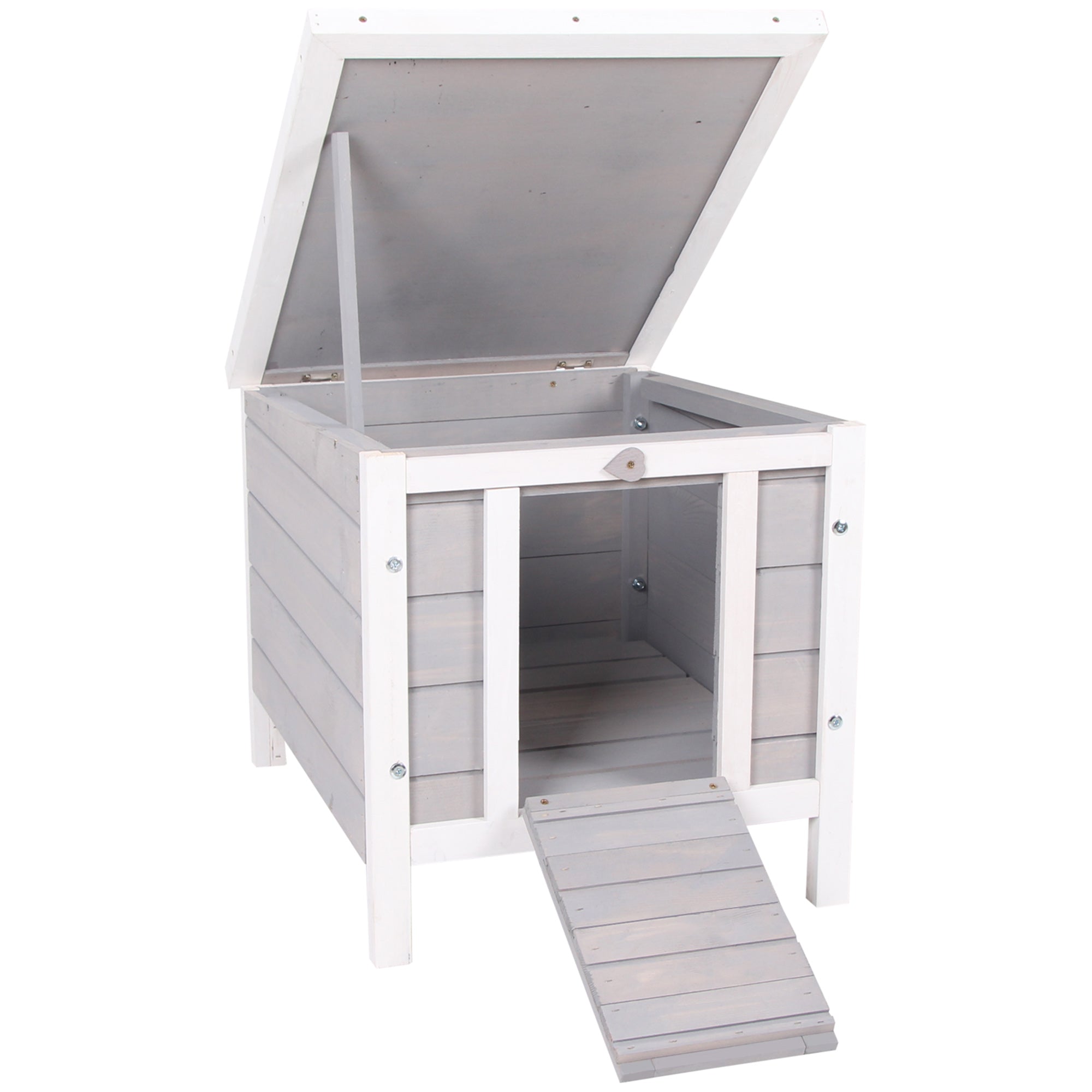 PawHut Wooden Rabbit Hutch Outdoor, Guinea Pig Hutch, Rabbit Hideaway, Cat House, Bunny Cage Small Animal House 51 x 42 x 43 cm, Grey 