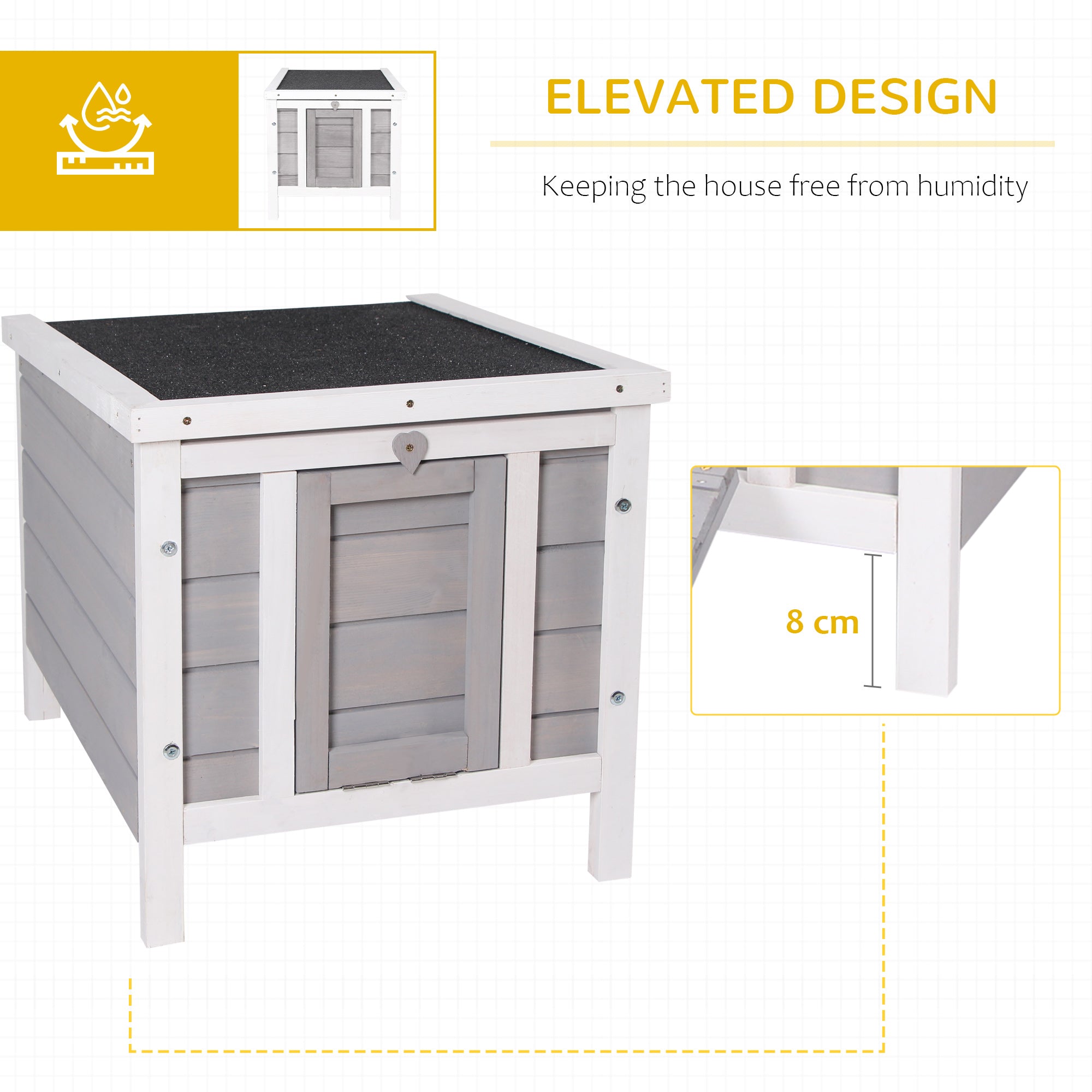 PawHut Wooden Rabbit Hutch Outdoor, Guinea Pig Hutch, Rabbit Hideaway, Cat House, Bunny Cage Small Animal House 51 x 42 x 43 cm, Grey 