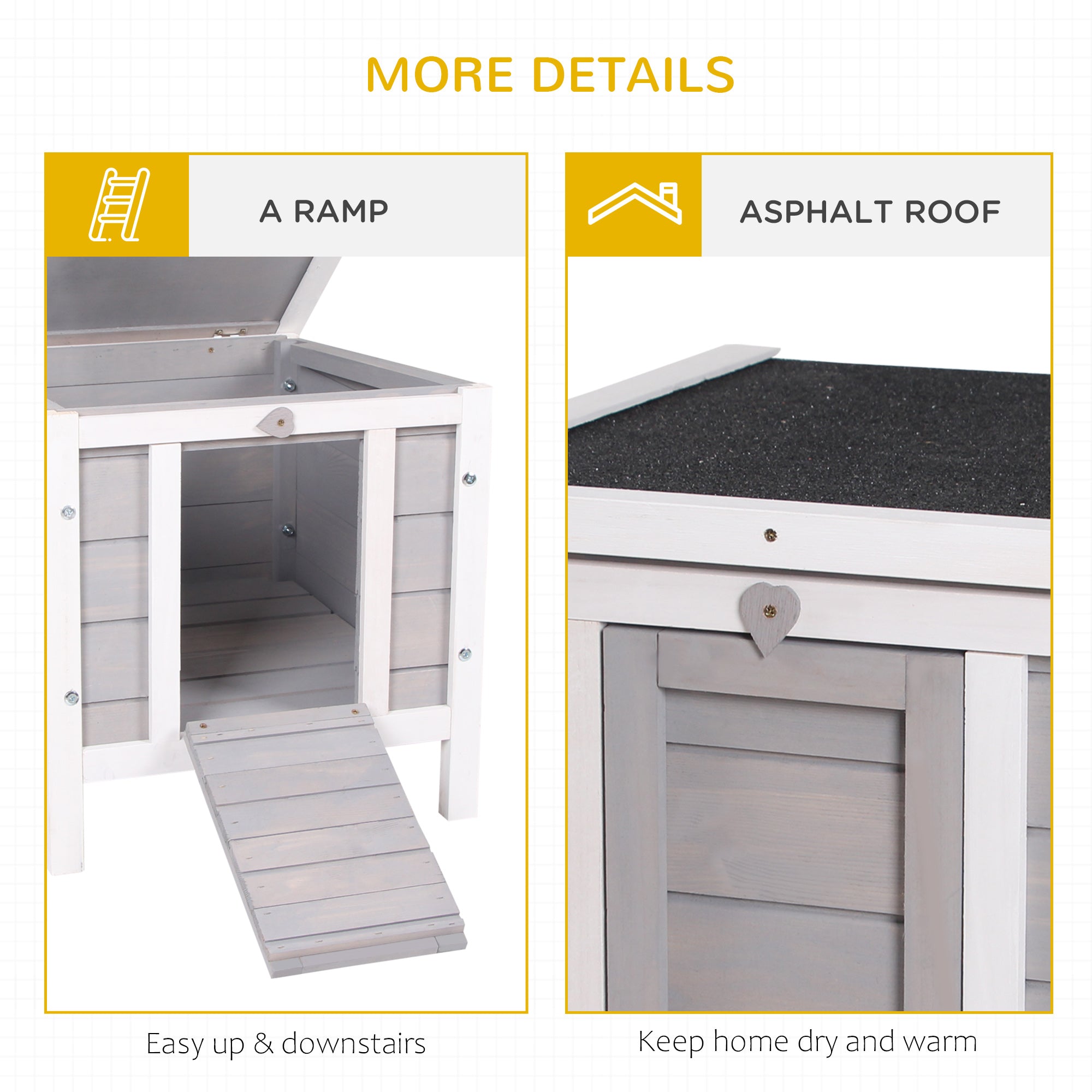 PawHut Wooden Rabbit Hutch Outdoor, Guinea Pig Hutch, Rabbit Hideaway, Cat House, Bunny Cage Small Animal House 51 x 42 x 43 cm, Grey 