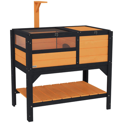 PawHut Wooden Tortoise House, with Shelter, Run, Shelf, Lamp Holder, Tray, Yellow 